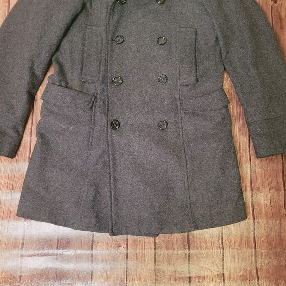 French Connection Pea Coat Womens S Gray Double Breasted Wool Blend Button Front - Picture 9 of 12